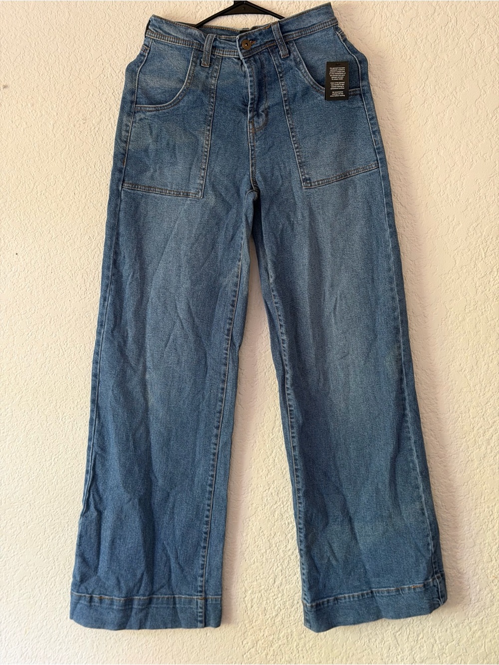 Fashion Nova Medium Blue Utility Wide-Leg Denim Jeans